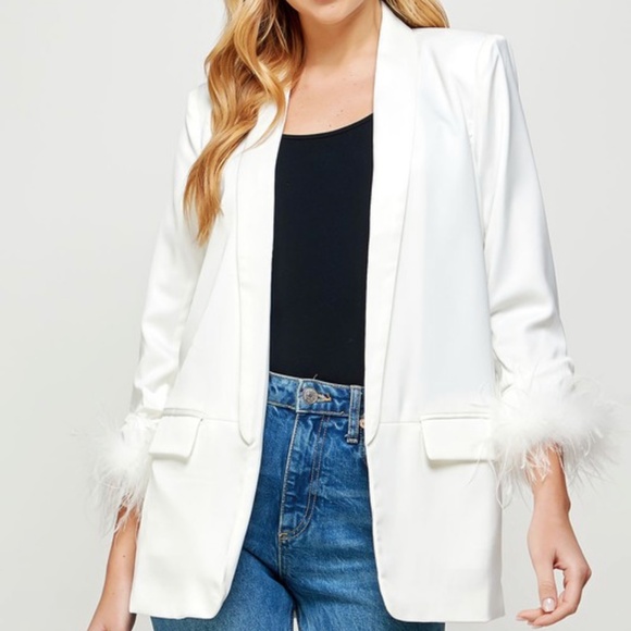 Jackets & Blazers - White Feather Trim Blazer